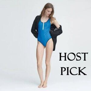 NWOT Rag & Bone blue & black colourblock one piece swimsuit w  contrast zipper